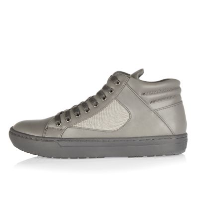 Grey textured high top trainers